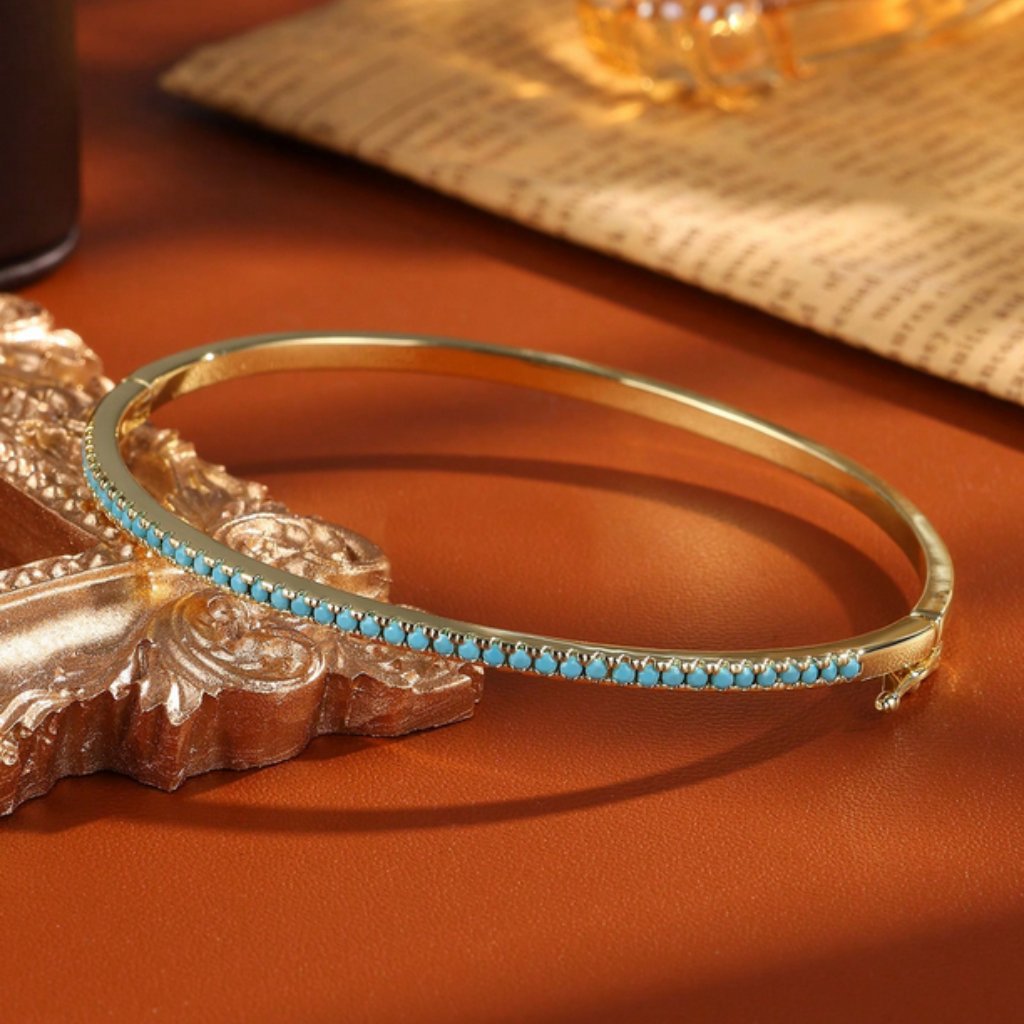 14k Gold Womens Turquoise Gemstone Bangle Cuff Bracelet New 14 K Silver Jewelry